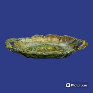 VTG 1960s Avocado Green Indiana Cut Glass Lily Pons Dish
